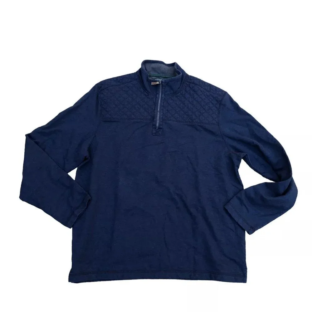 G.H. Bass & Co 1/4 Zip Pullover Sweater Men's XL Blue Sweatshirt Quilted Winter